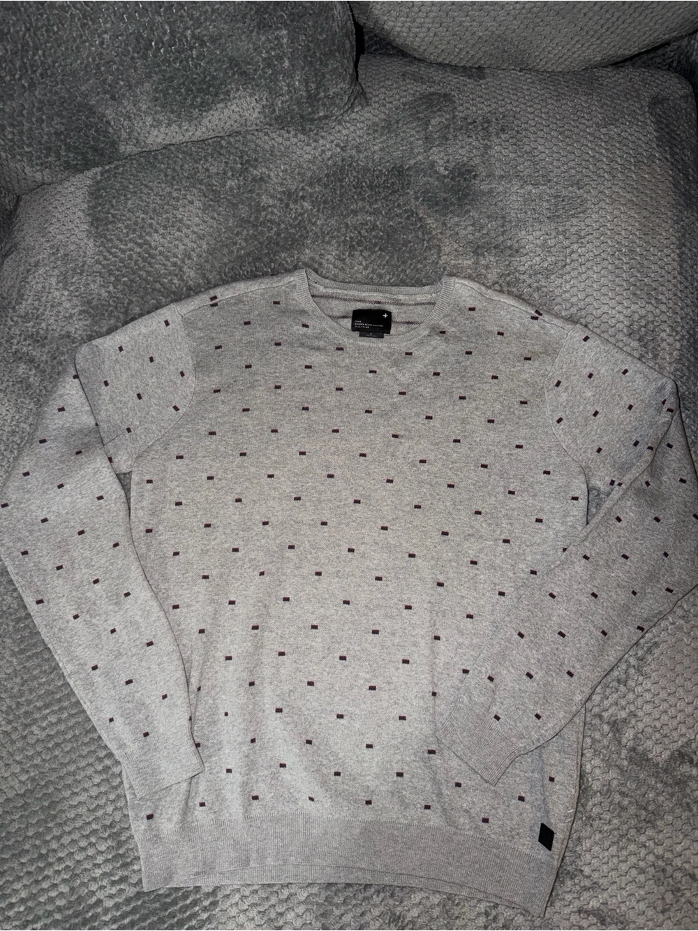 Tavik Light Gray Crewneck Sweater with Burgundy Dot Detail